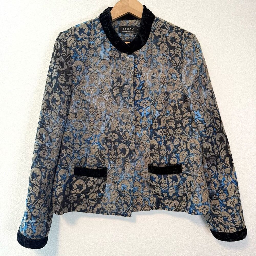 Tribal Velvet Trim Blazer Size 14 FLAW MISSING BUTTON